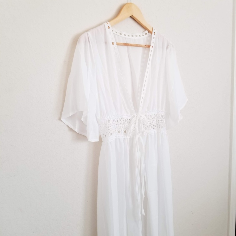 CCO Sexy Boho Kaftan Chiffon Crochet Beach CoverUp - Picture 4 of 7